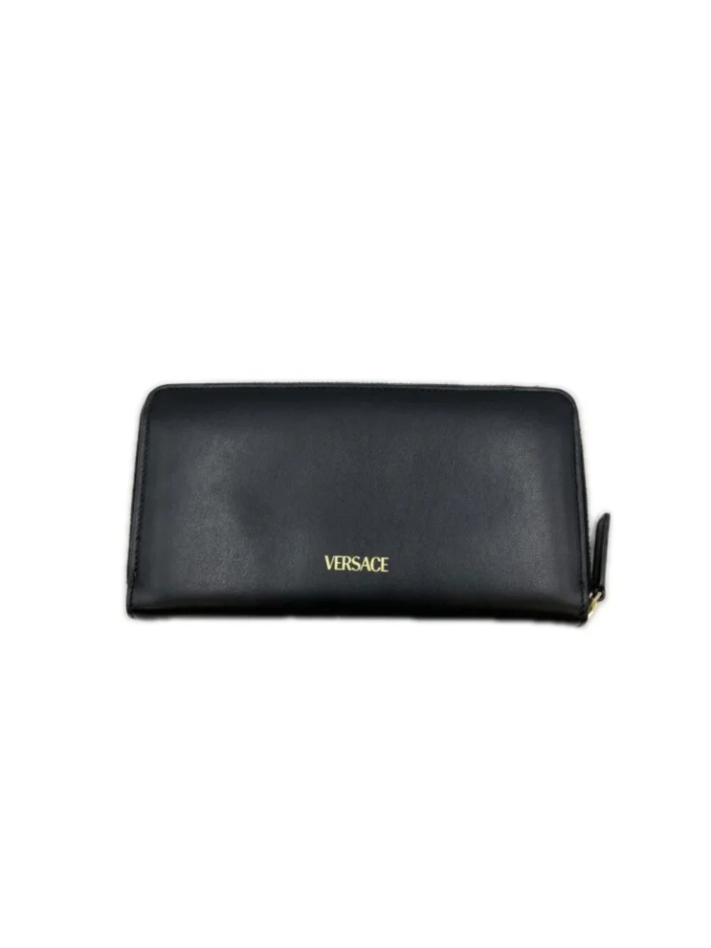 Versace Medusabigi Emblem Leather Zip Around with Logo Wallet Black